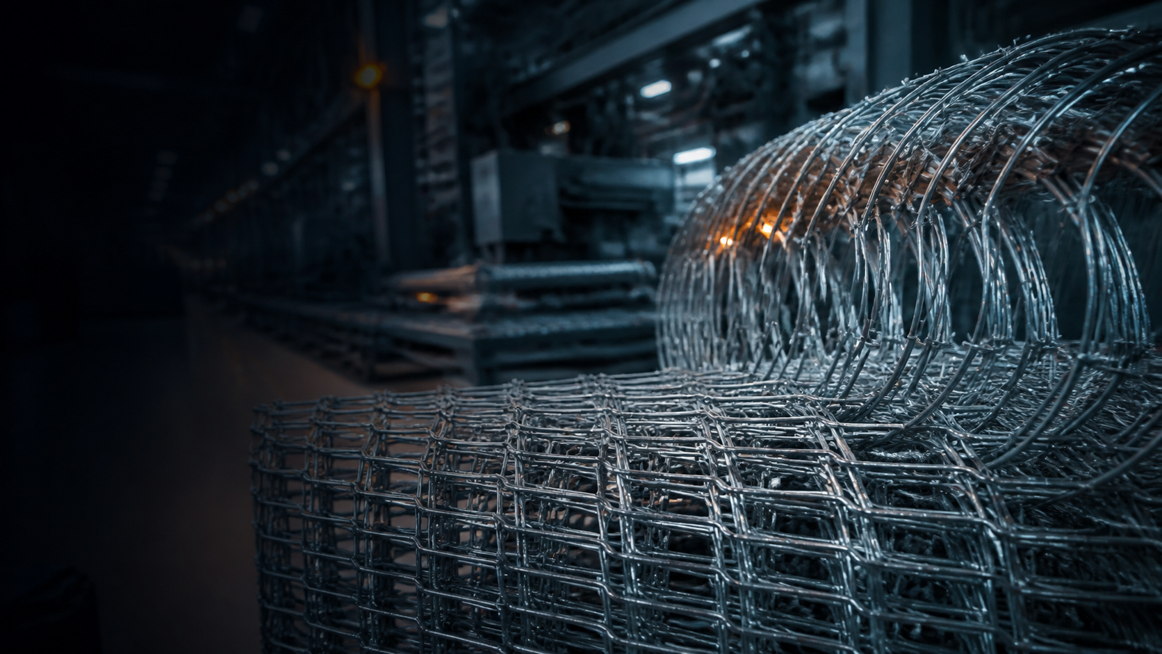 Precision-formed steel mesh and barrier coil in a controlled manufacturing environment